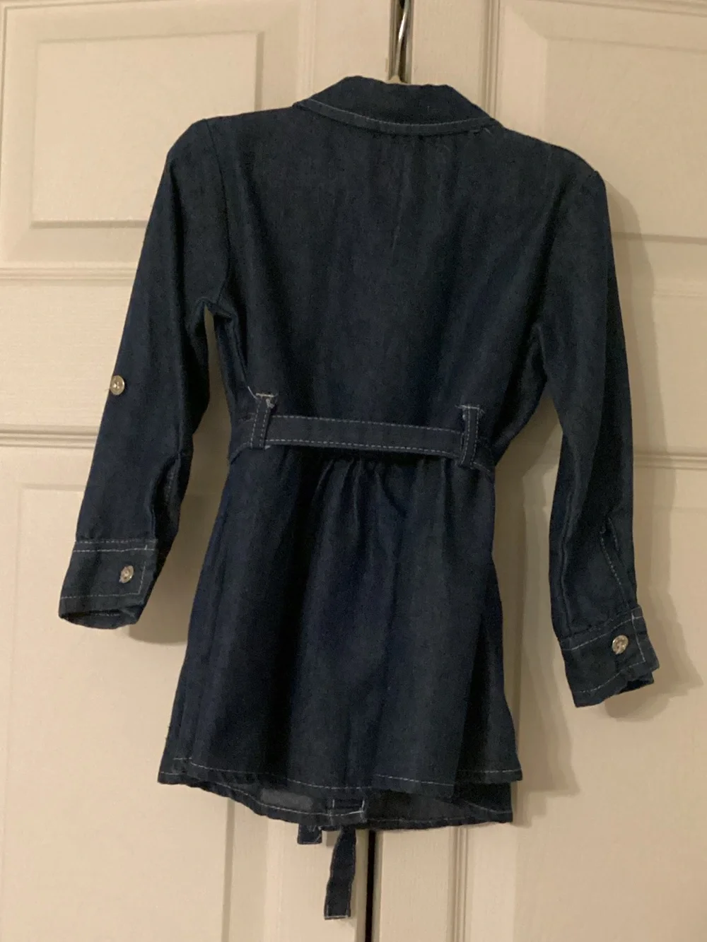 Kids Dark Blue Denim Dress with Pink Butterfly Accent And Belt Size 4